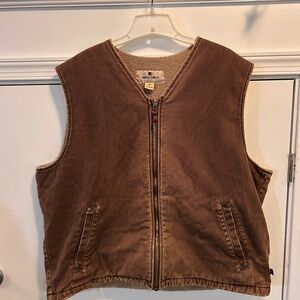 Woolrich Mens XL Vest Brown Sherpa Lined Full Zip Canvas Work Outdoor Gorpcore